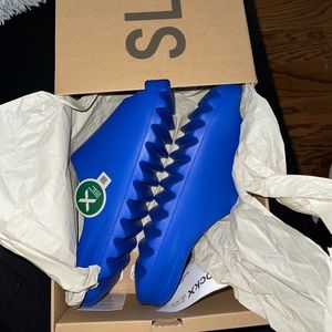 Blue Yeezy slides